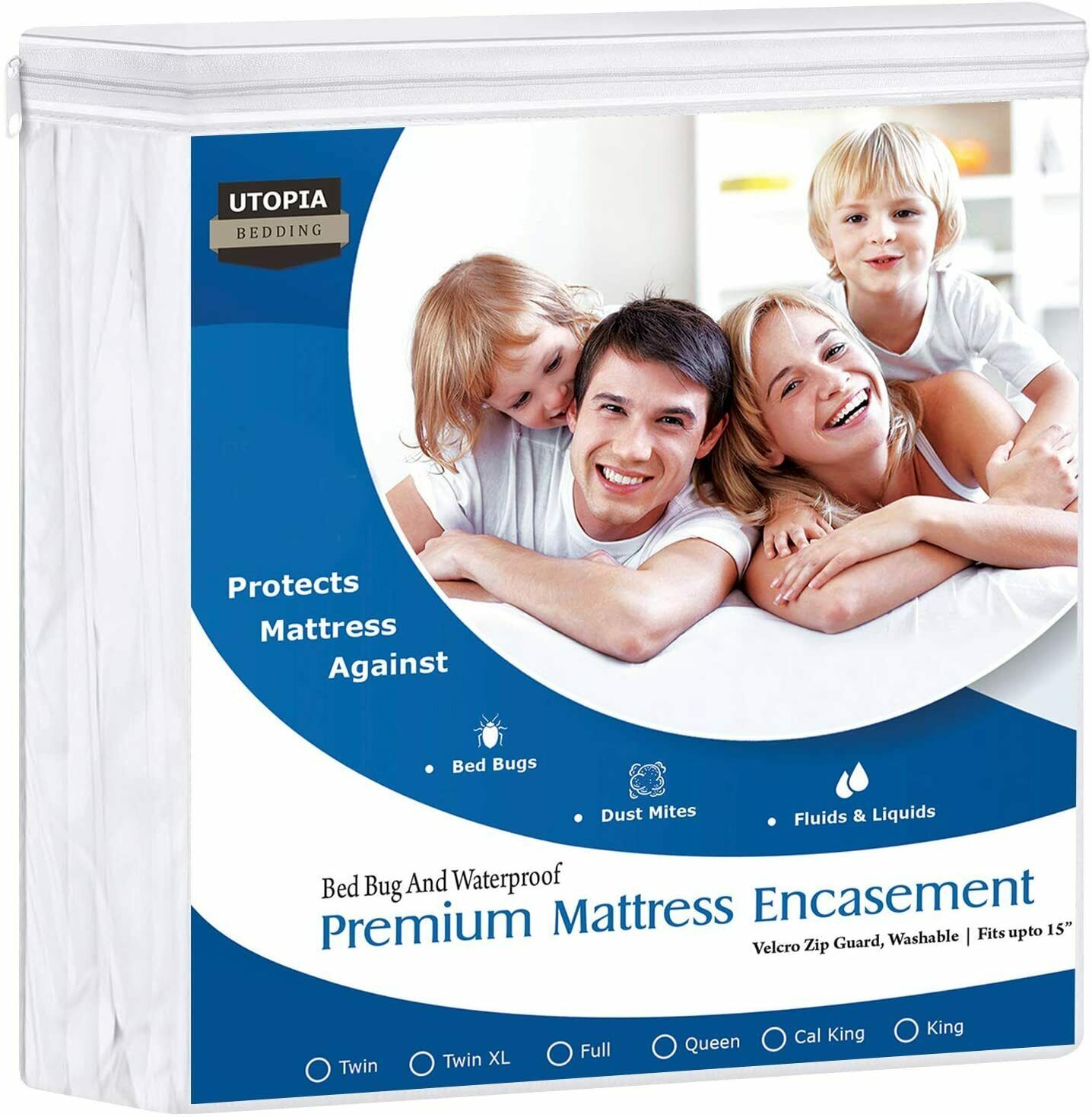 Premium Mattress Zippered Encasement Bug Proof Waterproof Cover Utopia Bedding
