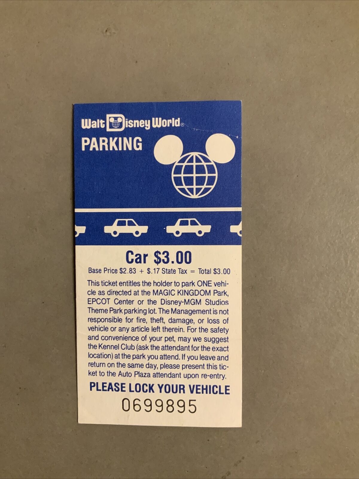 1989 Walt Disney World Parking Pass Orlando Florida