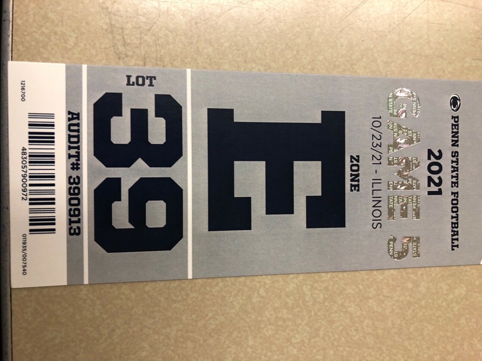 Penn State Vs Illinois Parking Pass October 23, 2021 Zone E And Lot 39