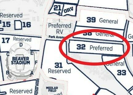 Penn State Vs Villanova 9/25/21 - Lot 32 (old Orange Lot) Preferred Parking Pass