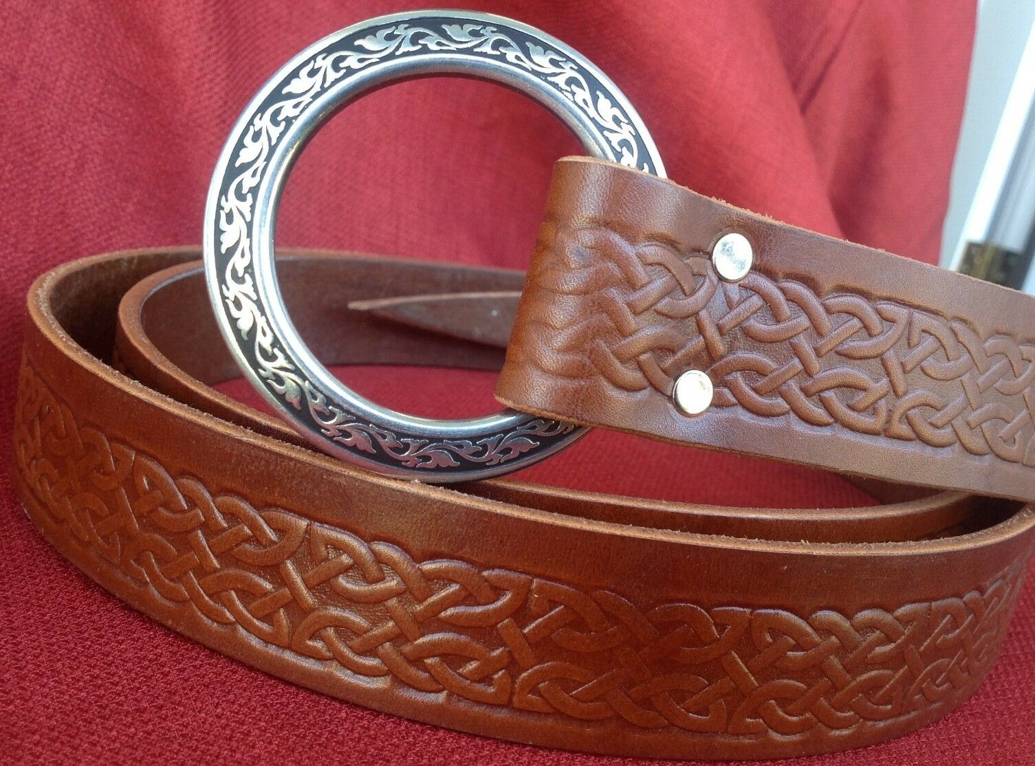 1.5" Celtic Knotwork Ring Belt Black Or Chestnut Sca Faire Sword Rennie Medieval