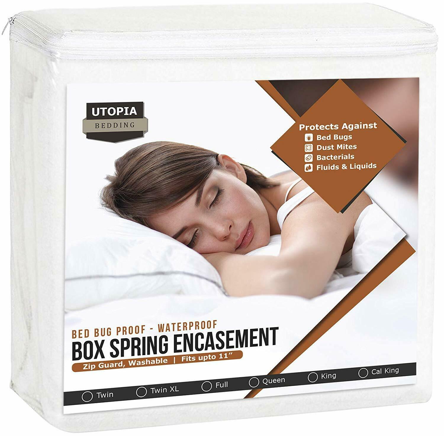 Zippered Box Spring Encasement Bed Bug Proof Waterproof Cover Utopia Bedding