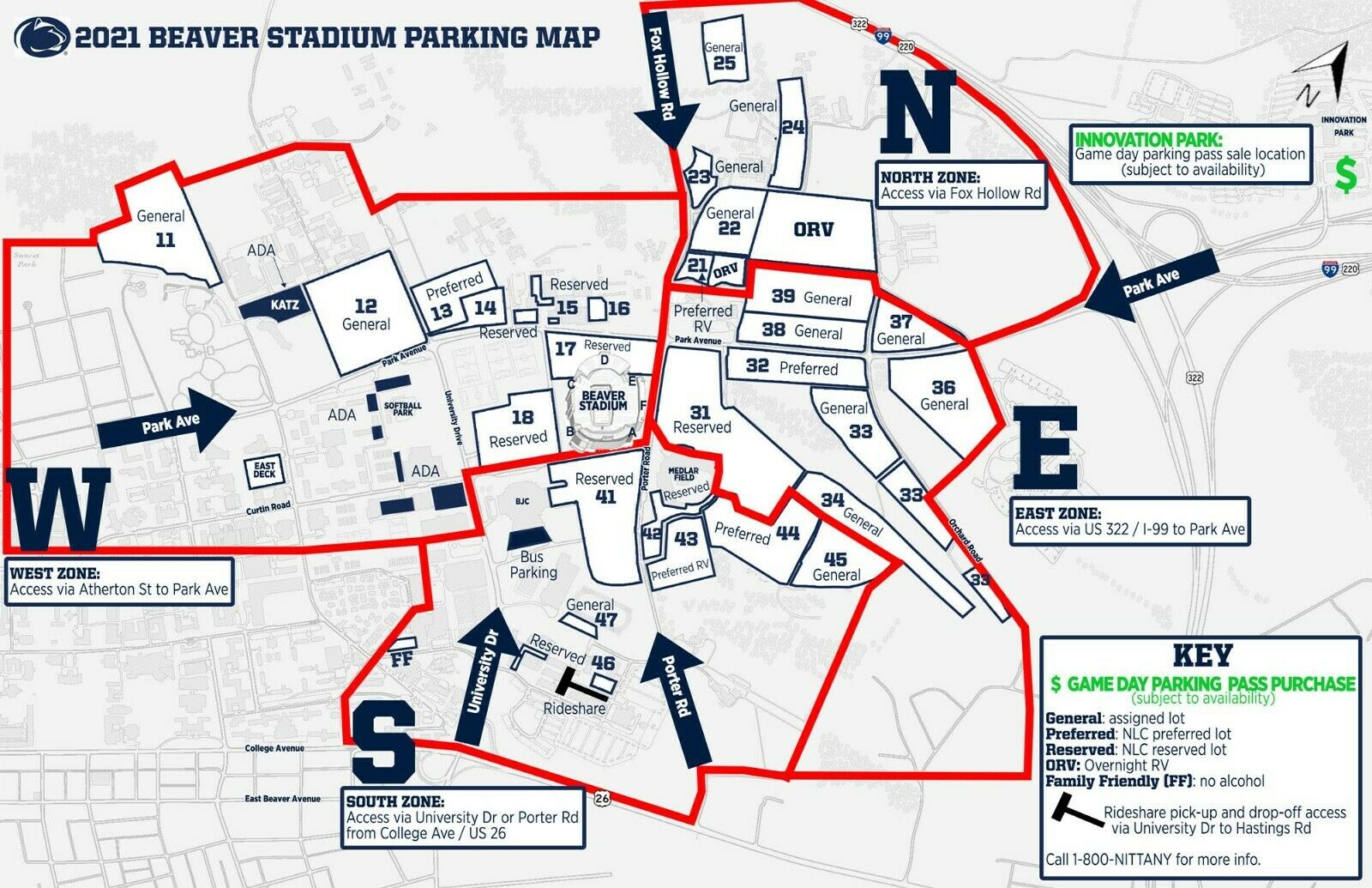 Penn State Football Parking Pass Rutgers Lot 33 11/20/2021